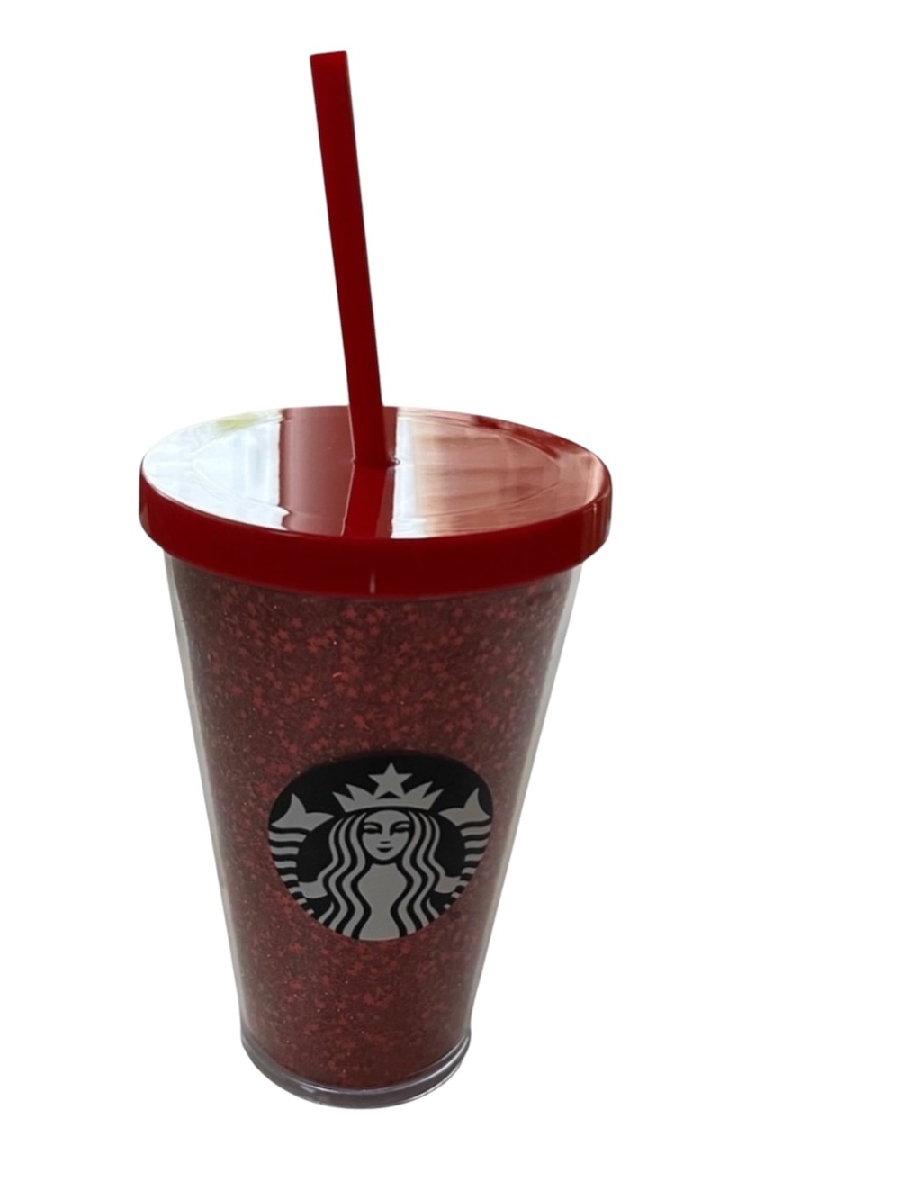 Starbucks Red Glitter Holiday Cold Cup Tumbler 16oz Double Wall w/ Straw & Lid